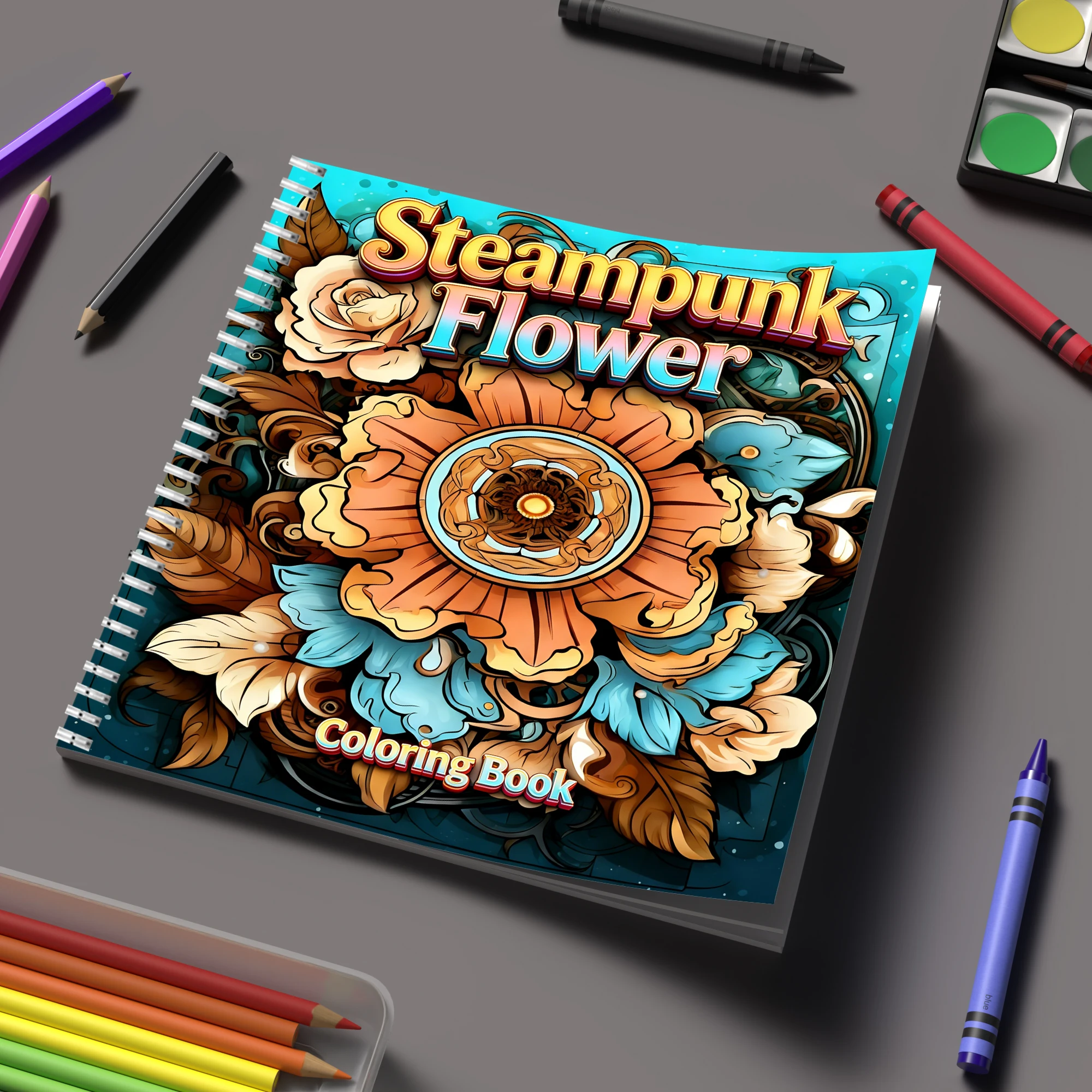 Adult Coloring Book Stress Relief - Książeczka do kolorowania Steampunkowe Kwiaty dla